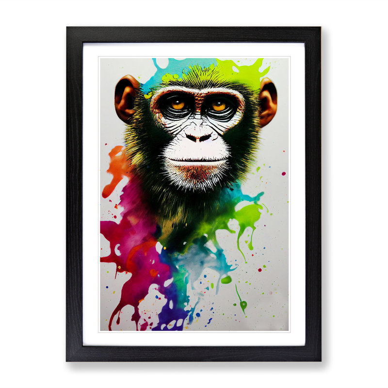 XV1022-4101X Splashed Monkey No.4 Abstract - Single Picture Frame Painting, Black, 34cm H x 25cm W x 2cm D