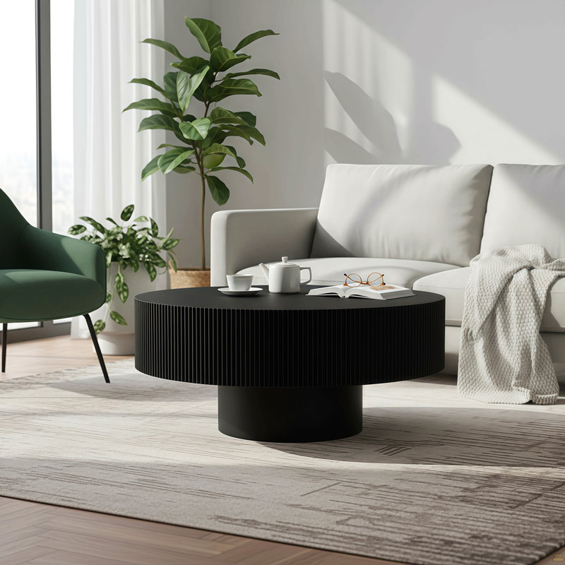 Table basse ronde, table basse cannelée avec piédestal robuste, table basse