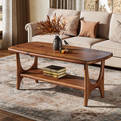 47.24" Mid-Century Modern Rectangle Solid Wood Coffee Table for Living Room