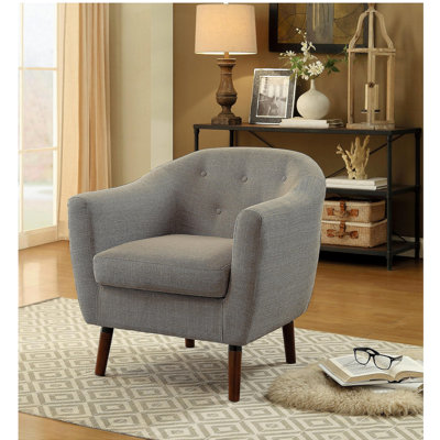 Chaise d'appoint rembourrée en tissu beige avec pieds en bois massif capitonnés