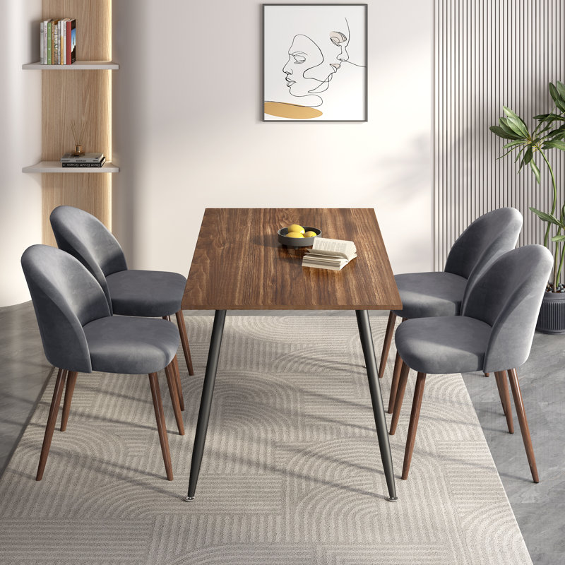 Meilani 4 - Person Four Leg Dining Set, Gray, Dark Wooden