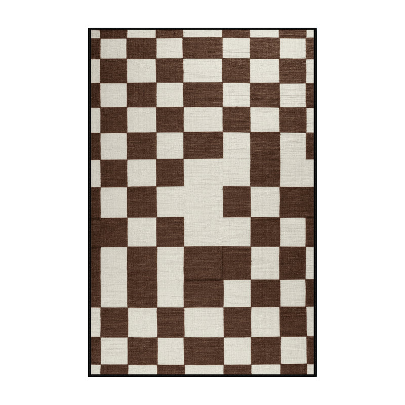 Tapis brun à carreaux lavable à la machine, Tapis de couloir 2 pi x 4 pi
