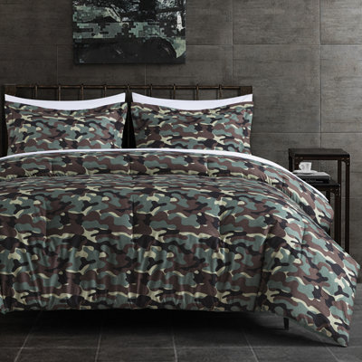 Ensemble d'édredon réversible en microfibre imprimé camouflage 3 pièces