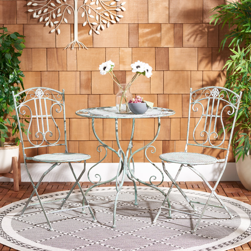 Aisling 2 - Person Metal Patio Dining Set with Round Table, Antique Green