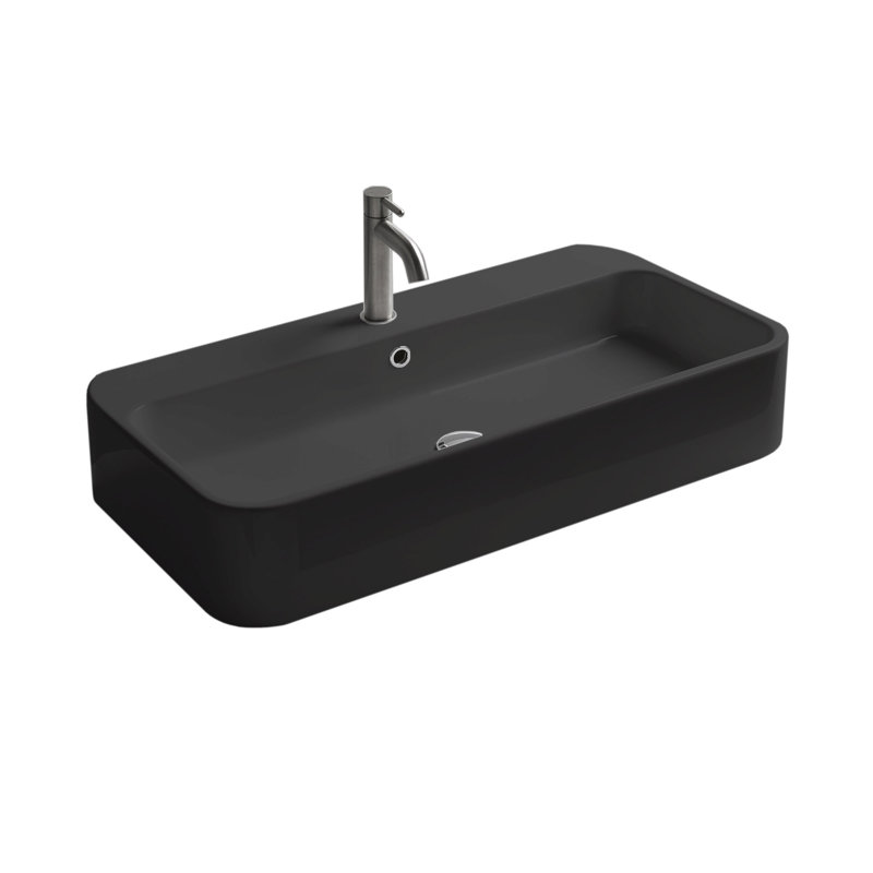 WS Bath Collections Cosa 17.7'' Ceramic Rectangular Bathroom Sink with Overflow, Matte Black, Single Hole