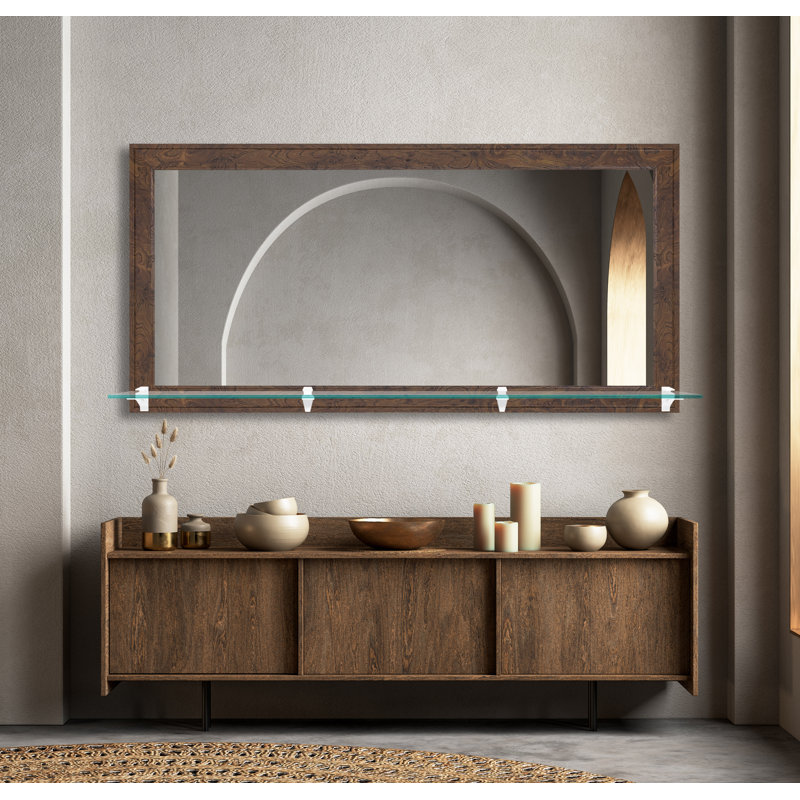 Miroir rustique moderne avec tablette en verre, 32,5 po x 60 po