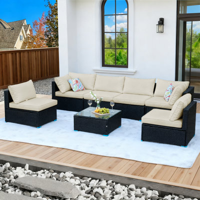 7pieces Rattan/wicker Outdoor Sofa Set-beige