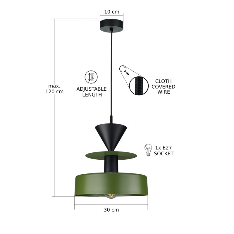 1 - Light Matte Black Drum Pendant, Black/Khaki