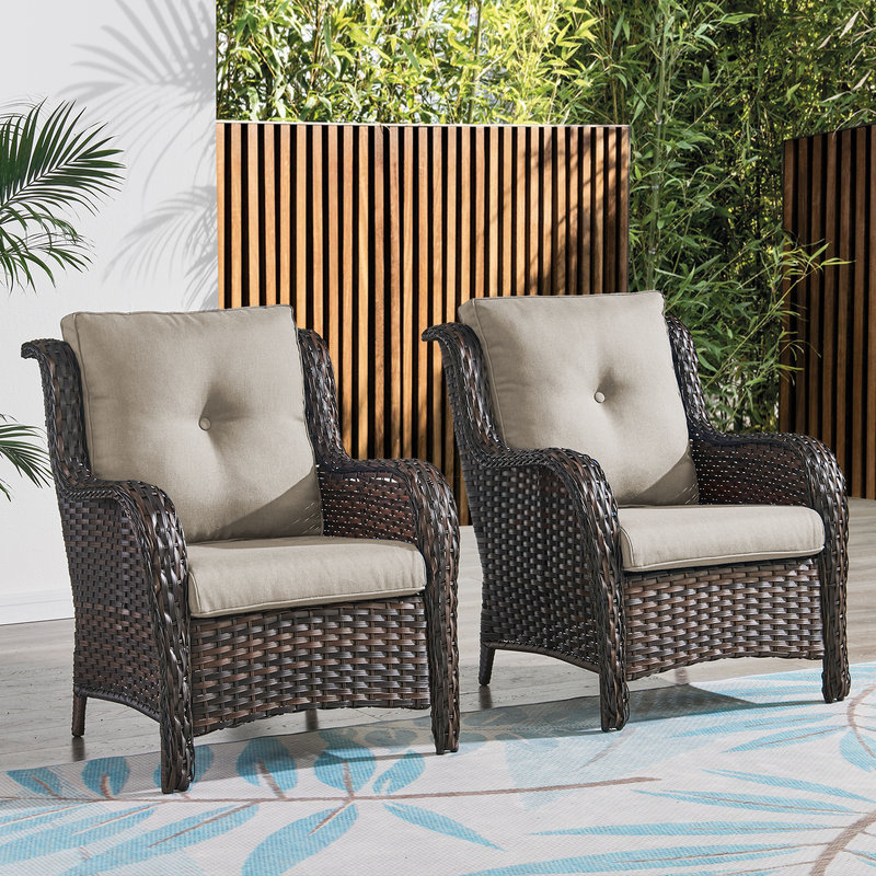 Chaise de patio avec coussins Tonry, Brun, gris