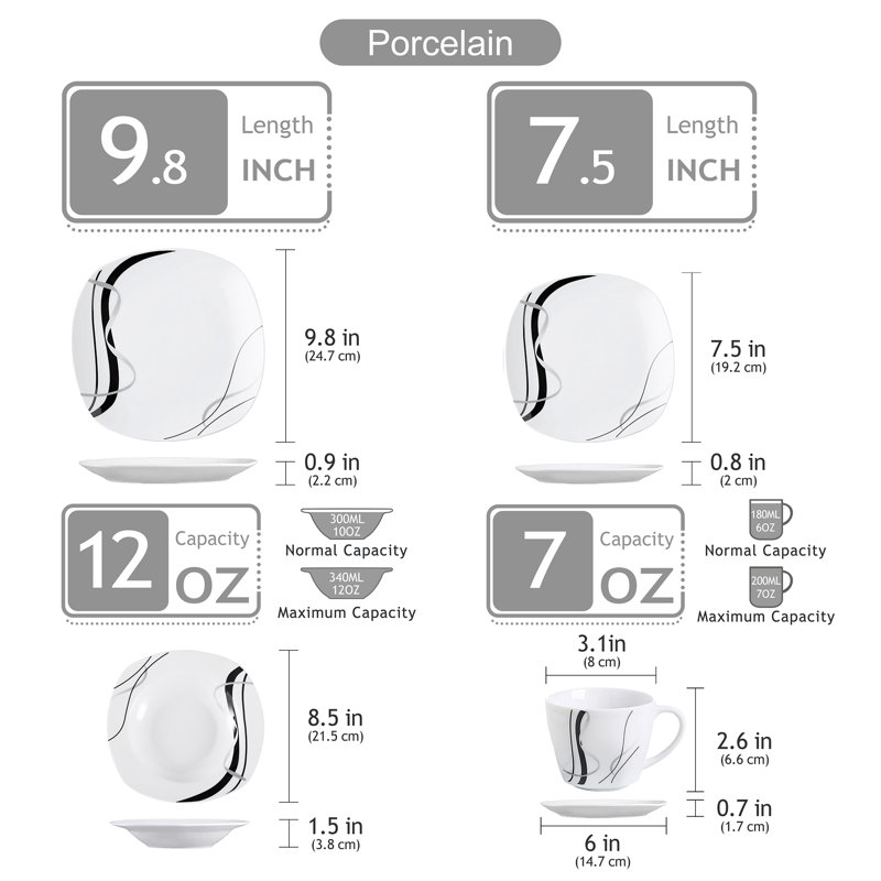 30 Piece Porcelain China Dinnerware Set, Service for 6 