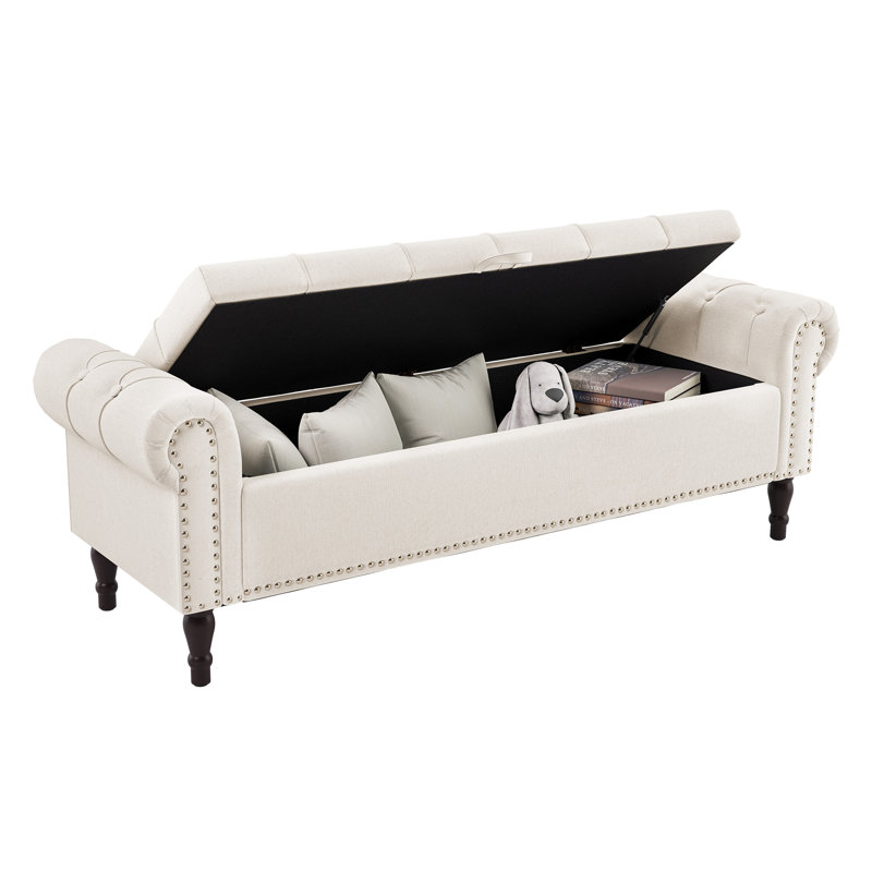Banc de rangement rembourré Dawsey, H 20,7 po x l 62,4 po x P 20,1 po, Beige