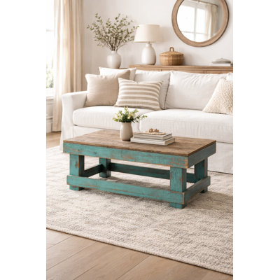 Table basse 40 "en bois récupéré - table de ferme rustique combinée turquoise | Bois massif, fait à la main, entièrement assemblé