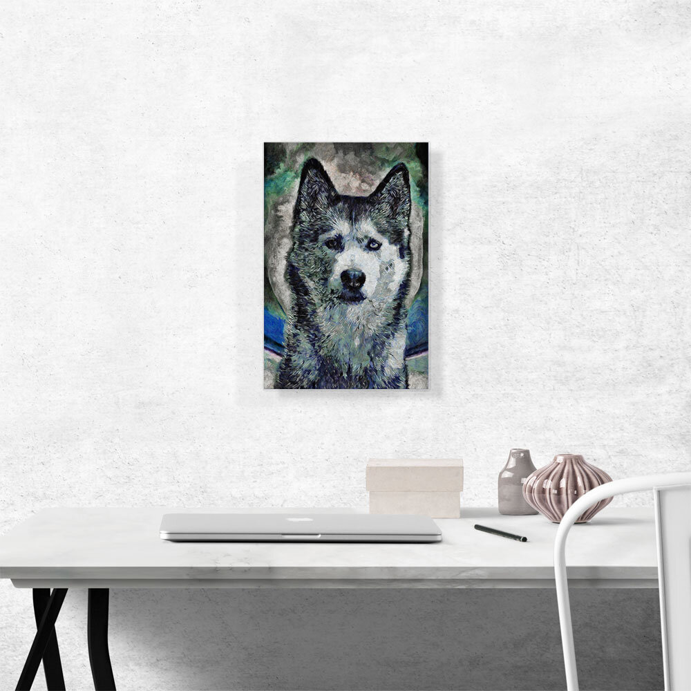 ARTCANVAS Siberian Husky Dog Breed Blue Green On Canvas Painting | Wayfair