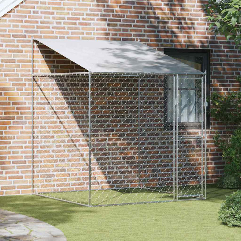 Cage à chien avec toit vidaXL argenté 78,74 po x 78,74 po x 101,57 po