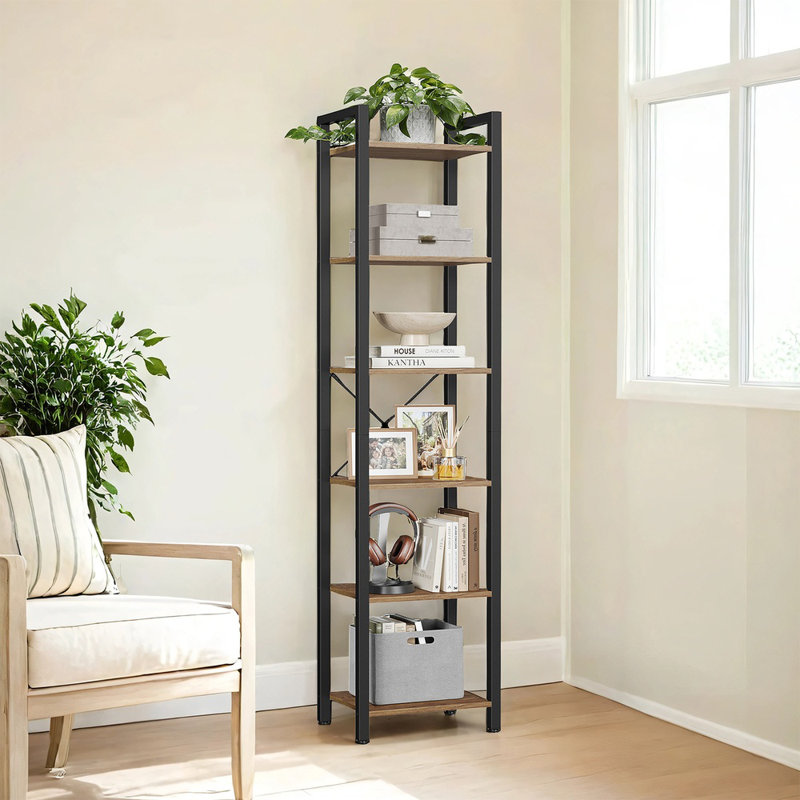 Lakesha Etagere Bookcase, Special Walnut/Black, (6 Shelves) 187.5cm H x 40cm W x 30cm D