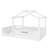 Twin Size Floor Bed With Guardrails And Roof, Kids House Floor Bed With A Small Built-In Tray And Free-Installed Signboard, Childlike Design, White-472464052-472464054