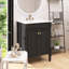Meuble-lavabo de style rétro avec porte à fermeture en douceur et lavabo en céramique-130154635