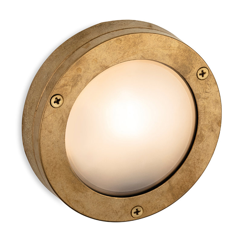 Brass 14cm H Frosted Glass Outdoor Bulkhead Light