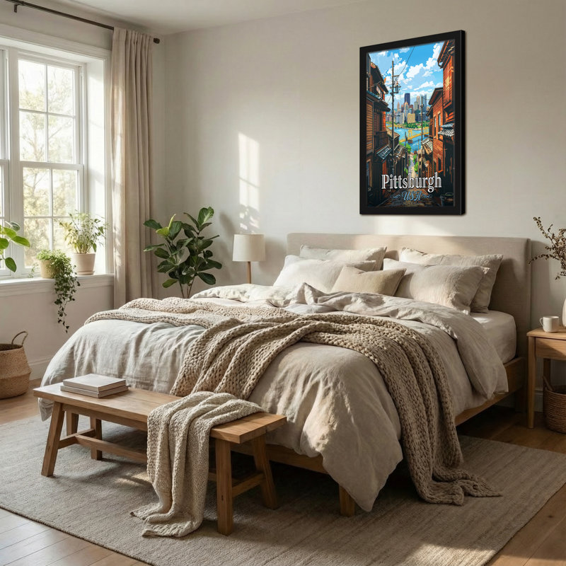 Paysages pittoresques et urbains avec rivière et horizon Pittsburgh, H 18 po x l 12 po
