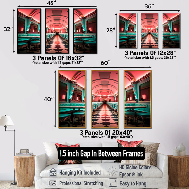 «Pink Nostalgic Tunes Fast Food 1960S Diner - Jukeboxes», art mural, Cadre flottant doré, H 40 po x l 60 po x P 1 po