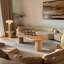 Table basse en bois de frêne massif avec pieds hauts robustes