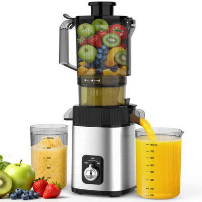 Extracteur de jus à pressage à froid avec goulotte d'alimentation extra-large de 4,4 po - Extracteur de jus à mastication lente pour fruits et légumes entiers, offre 35% de rendement en jus plus élevé et 98% de rétention des nutriments, assemblage facile et nettoyage au lave-vaisselle, fonctionnement ultra silencieux de 65Db