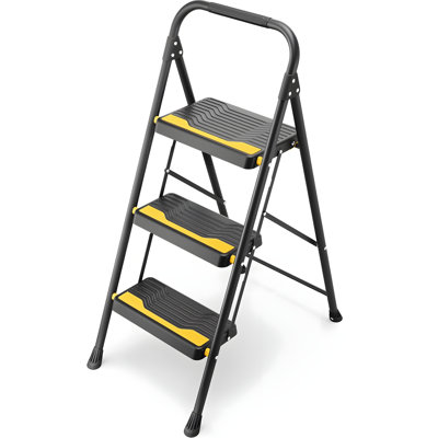 Échelle robuste à 3 marches avec capacité de 800 lb, larges marches antidérapantes et main courante sécurisée, escabeau pliant compact pour la maison, la cuisine, le bureau, le garde-manger, le placard