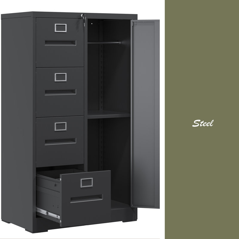 Metal Storage Vertical Filing Cabinet With Lock, Steel File Locker With 4 Drawers And 1 Door For School, Living Room, Bedroom, Office