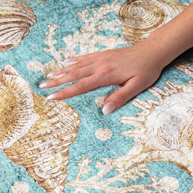 Premium Machine Washable Dream Shag ADS185 Shells Rug, Aqua, 9' x 12'