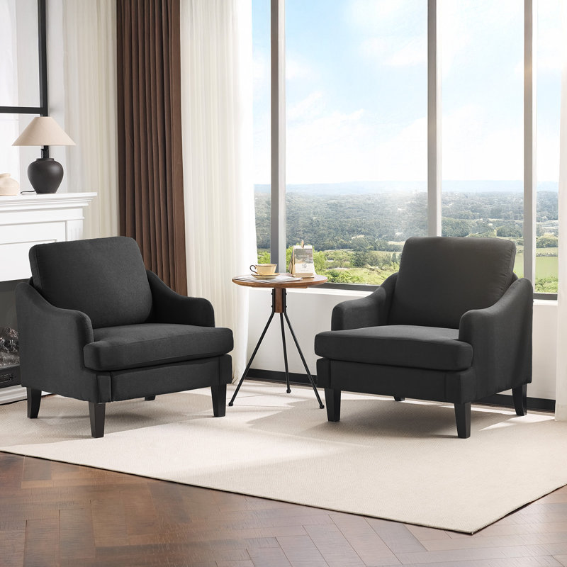  Ensemble de 2 chaises de chambre à coucher en lin 2 pièces, Noir