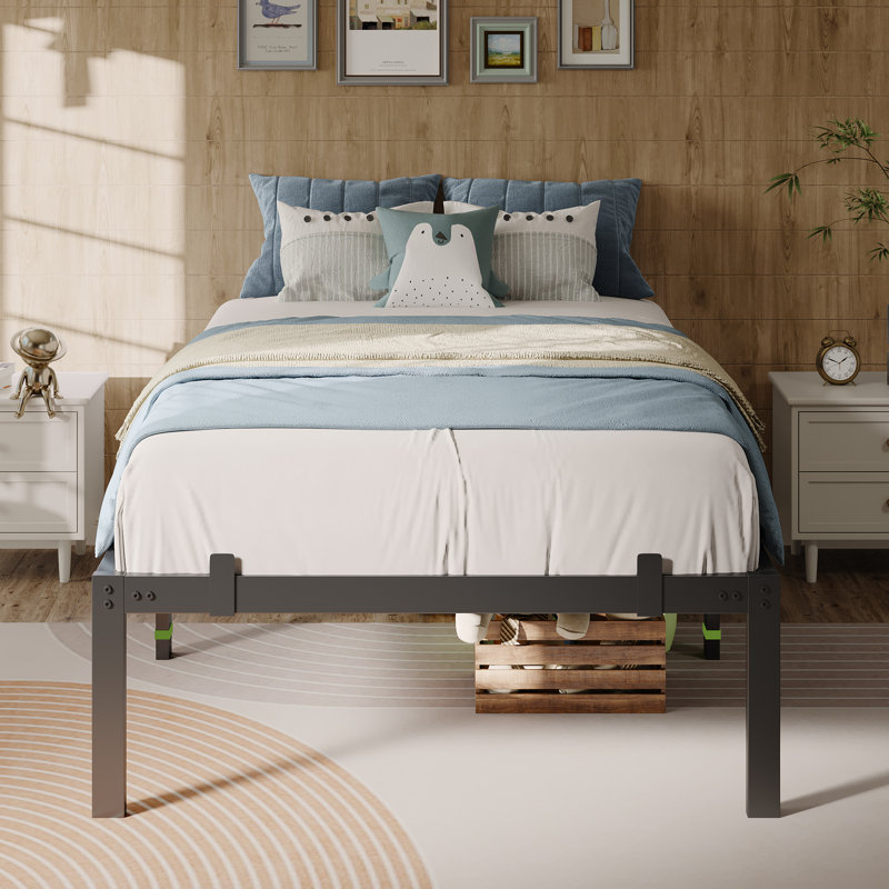  Metal Platform Bed Frame, Twin Size Bed Frame With 14”under-bed Storage, Heavy-duty Bed Frame With 6 non-slip mattress Gaskets,no Box Spring,noise Free-black