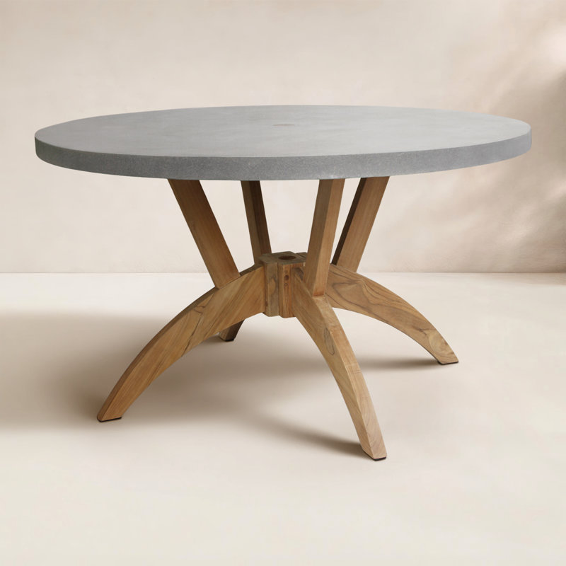 Akiva Round Teak Outdoor Dining Table With Umbrella Hole , 52'' in. W 52'' in. D