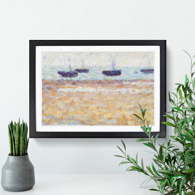 Four Boats at Grandcamp by Georges Seurat - Picture Frame Painting, Black Framed, 48cm H x 65cm W x 2cm D