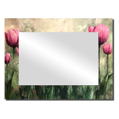 Summer Pink Hues Tulips Field Horizon - Floral Decorative Mirror Wall Art - Printed On Metal