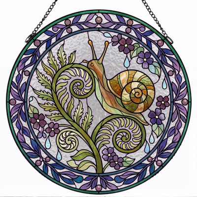 Snail Vine Stained Glass Window Panel，7.8H