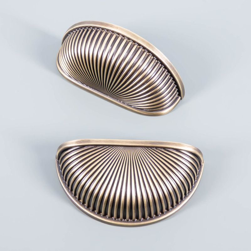 Ribbed Brass Semi Circle Cabinet Pull, Brushed Bronze