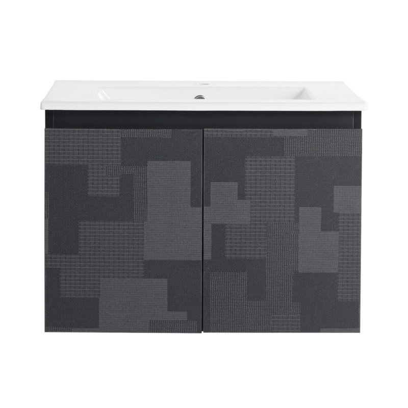 Meuble-lavabo mural flottant 24 po avec lavabo en céramique et armoire à fermeture en douceur, conception peu encombrante