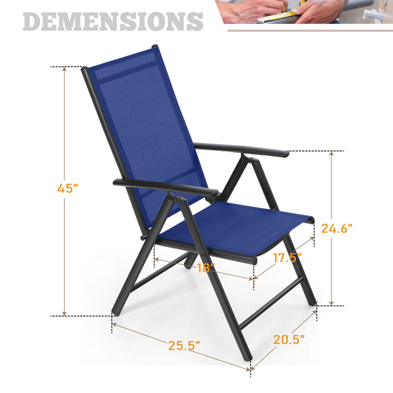 Chaises pliantes inclinables en métal texturées 6 pièces Alyah, bleu marine