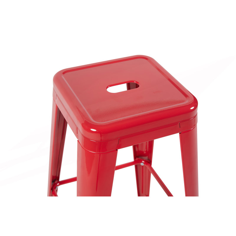 Iron Counter Stool with Iron Frame, Red, 4