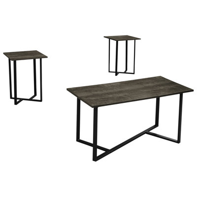 3 tables de salon de style contemporain, finition stratifiée brun foncé, base en métal noir, toute la quincaillerie est incluse. Assemblage facile