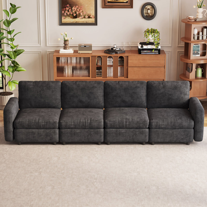 4-Seater Modular Convertible Sofa with Backrest, Grey, 4, Dark Gray, 33.46" H x 116.92" W x 30.31" D