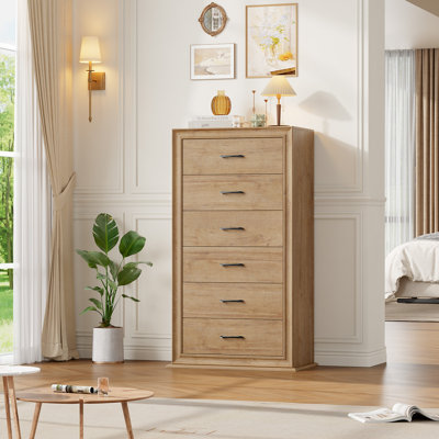 Arihana 53" H Vertical 6-Drawer Dresser, Space-Saving Rustic Wood Chest with Fluted Front & Metal Handles for Bedroom or Entryway
