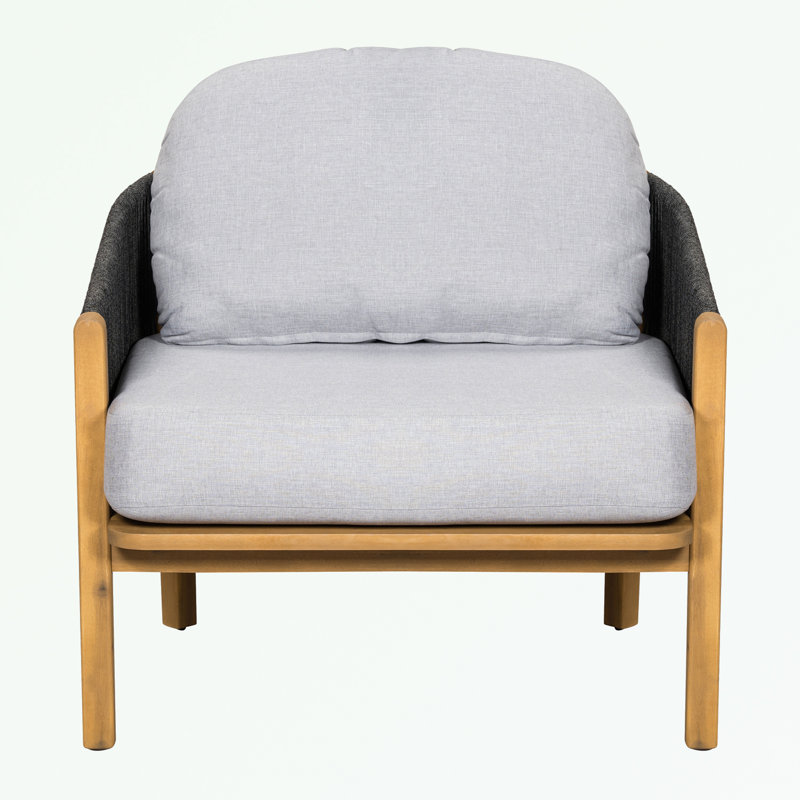 Fauteuil club d'extérieur en bois avec coussin, Gris