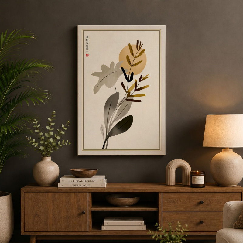 Serene Study Botanical - Wrapped Canvas, 18x12 - 45.7 x 30.5 cm, Taupe Border
