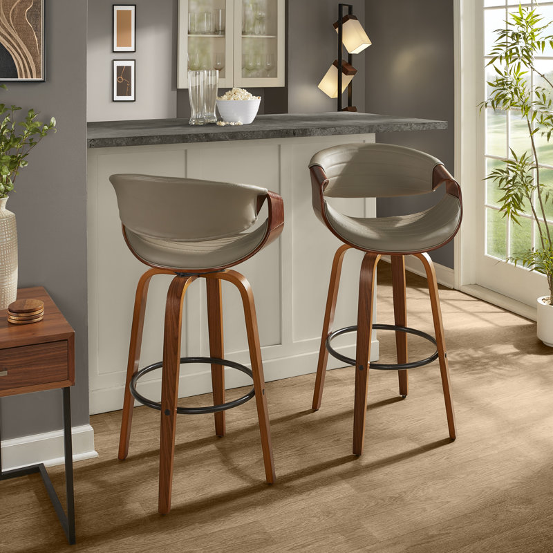 Arabelle Swivel Counter & Bar Stool, Bar Stool (30" Seat Height), Walnut/Black, Gray