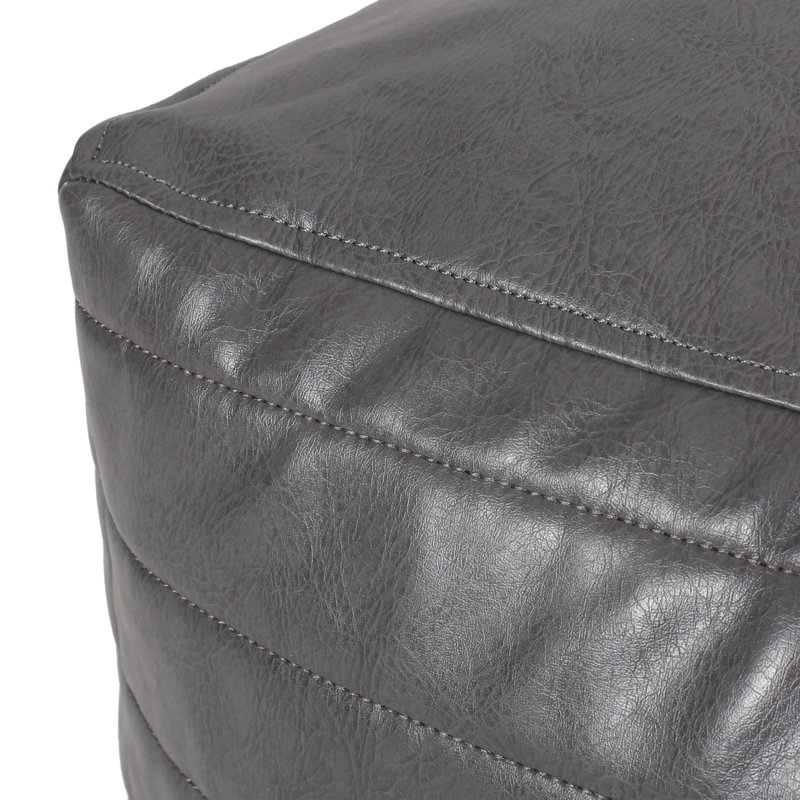 Bambo Faux Leather Rectangle Pouf, Gray