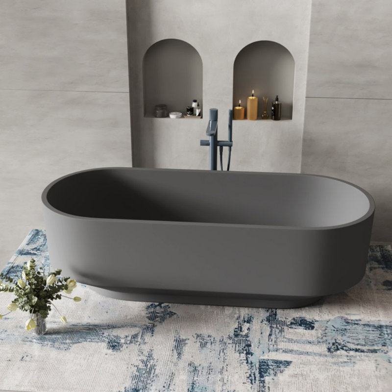 Simple Creative Artificial Stone Bathtub 67'' W 21.2'' H Tub & Shower Kit, Dark Gray
