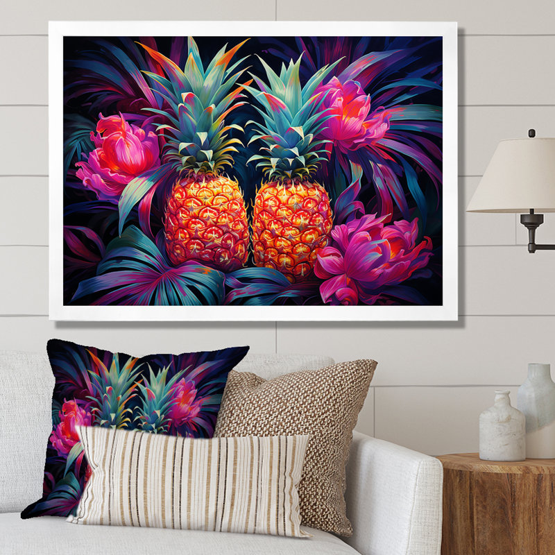 Nectar néon ananas sur toile, H 16 po x l 32 po x P 1 po, Cadre photo blanc
