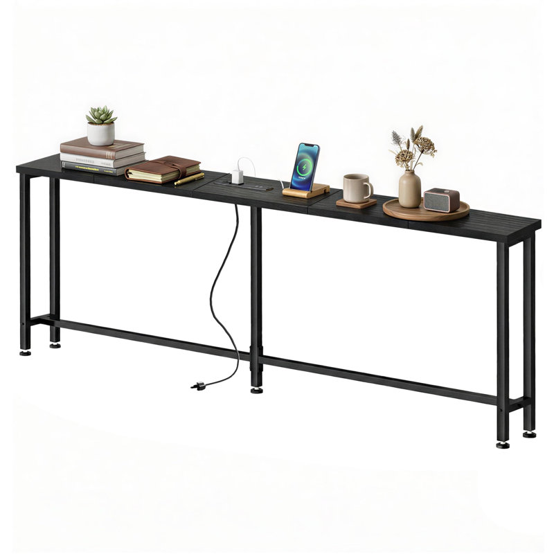 Sofa Table With Charging Station - Narrow Console Table With Built-In Outlets (2 AC & 2 USB) For Behind Couch, Entryway, Or Hallway, Heavy Duty Metal Frame With Leveling Feet