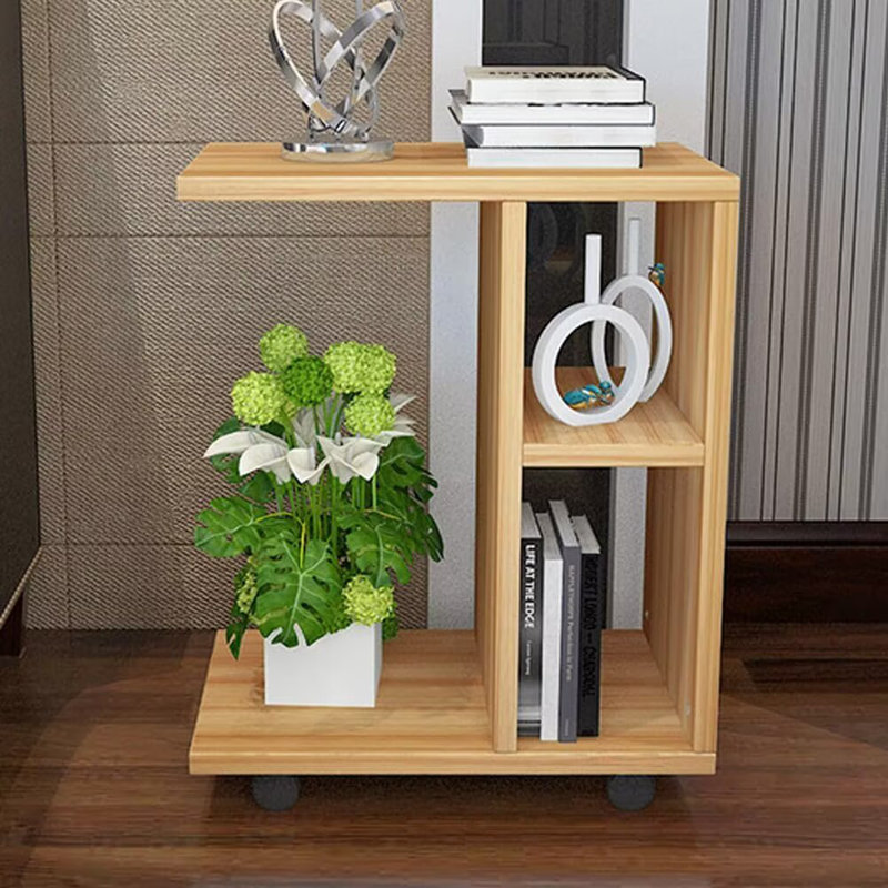 Table d'appoint mobile en forme de C en noyer clair - Table de rangement avec roulettes en bois | Table de chambre à coucher / chambre de bébé